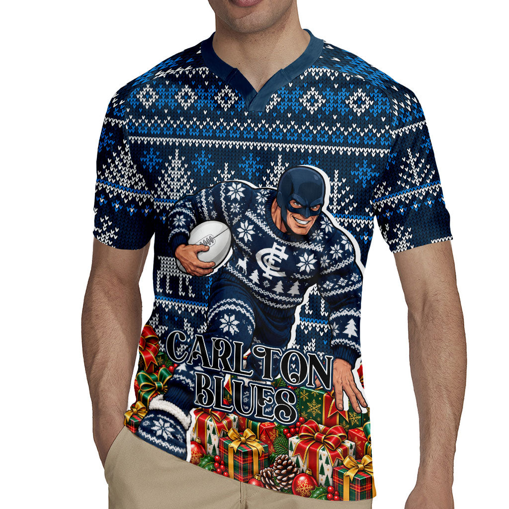 Personalized Carlton Blues Football Christmas Rugby Jersey Australian Football Mascot - Ugly Xmas Pattern Festive
