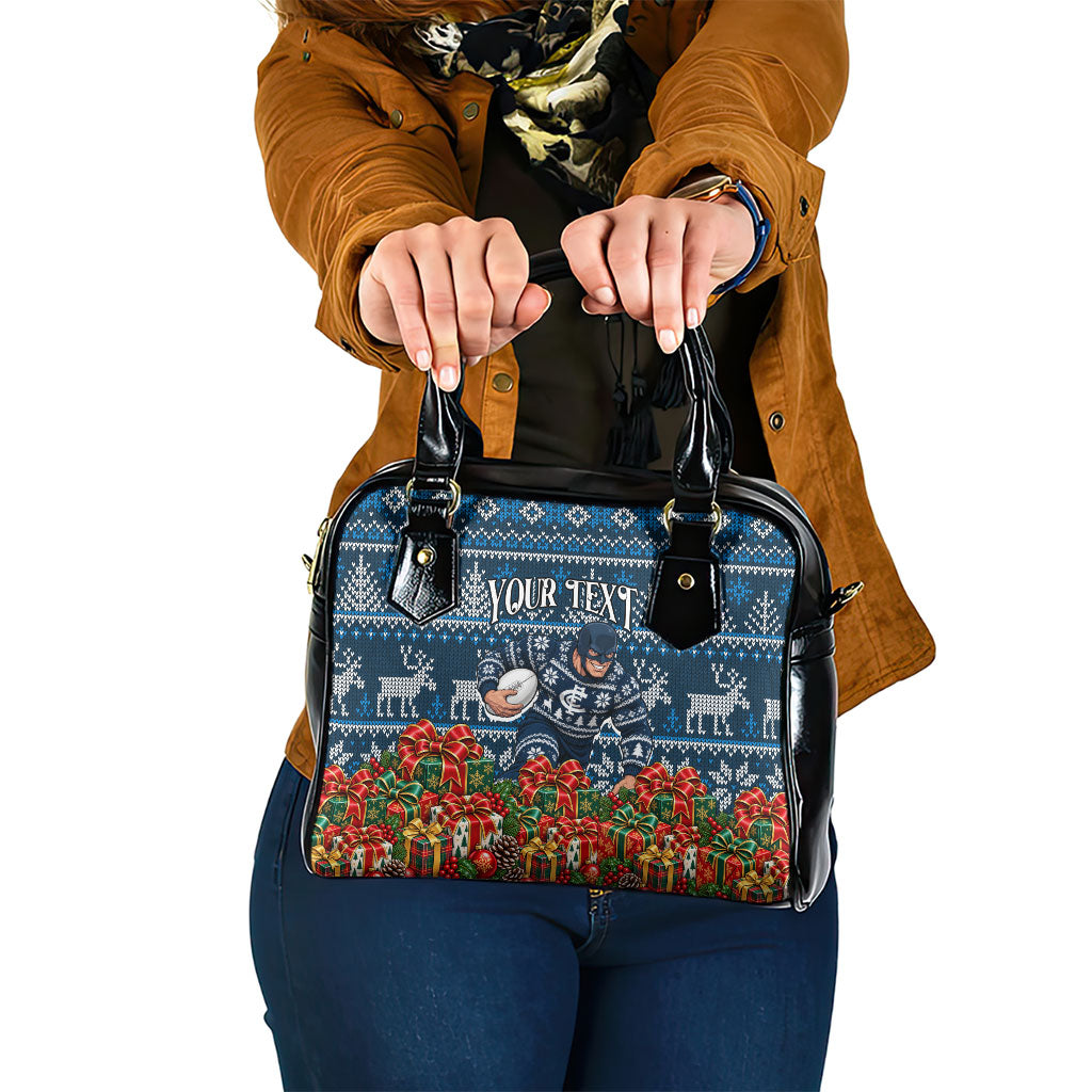 Personalized Carlton Blues Football Christmas Shoulder Handbag Australian Football Mascot - Ugly Xmas Pattern Festive