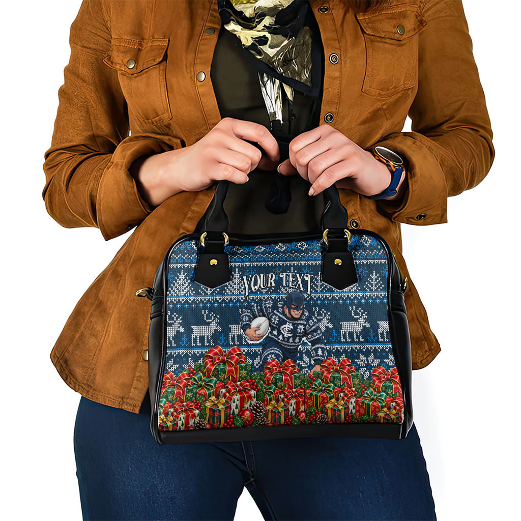 Personalized Carlton Blues Football Christmas Shoulder Handbag Australian Football Mascot - Ugly Xmas Pattern Festive