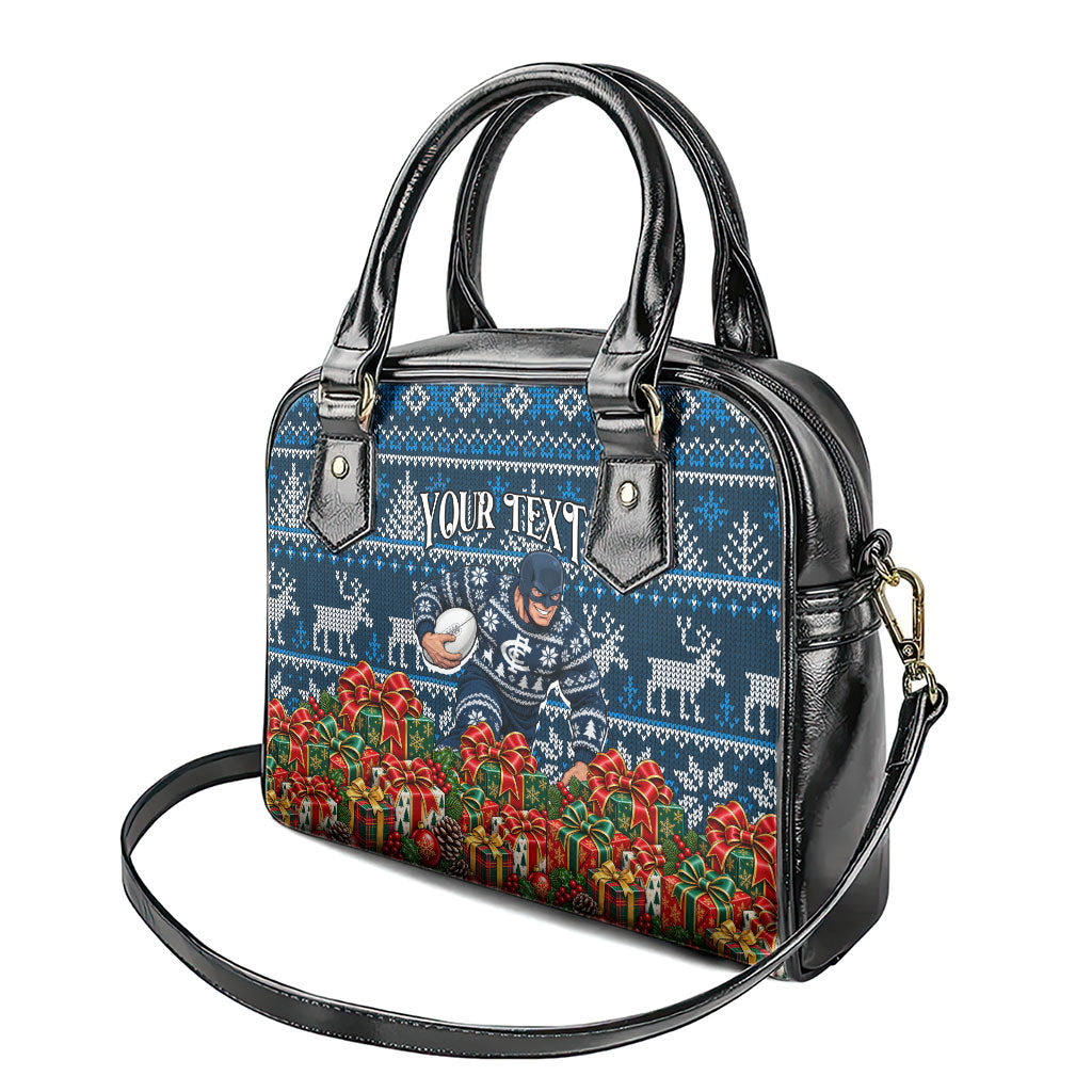 Personalized Carlton Blues Football Christmas Shoulder Handbag Australian Football Mascot - Ugly Xmas Pattern Festive