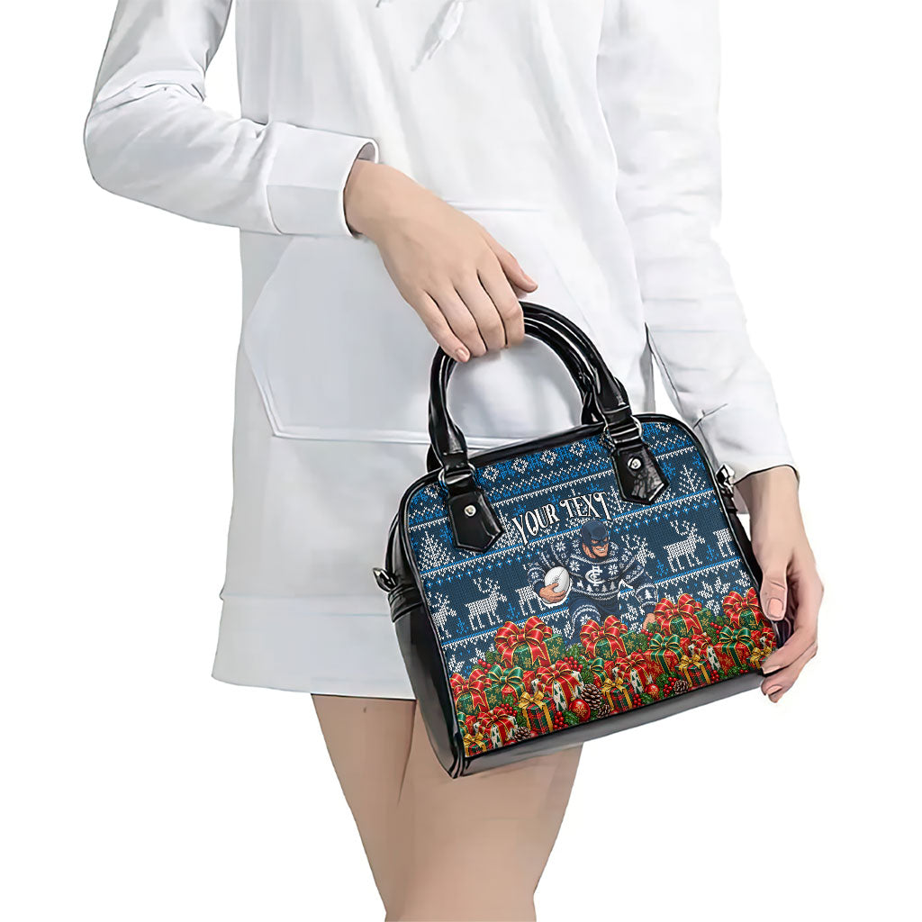 Personalized Carlton Blues Football Christmas Shoulder Handbag Australian Football Mascot - Ugly Xmas Pattern Festive