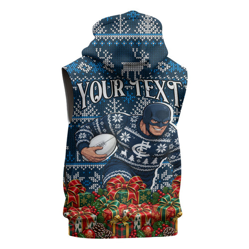 Personalized Carlton Blues Football Christmas Sleeveless Hoodie Australian Football Mascot - Ugly Xmas Pattern Festive
