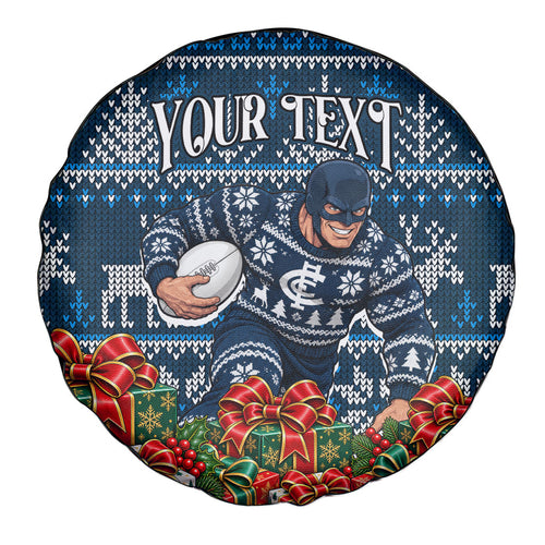 Personalized Carlton Blues Football Christmas Spare Tire Cover Australian Football Mascot - Ugly Xmas Pattern Festive