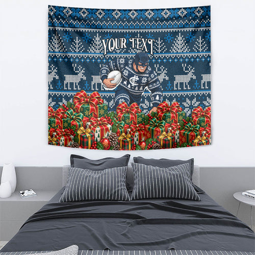 Personalized Carlton Blues Football Christmas Tapestry Australian Football Mascot - Ugly Xmas Pattern Festive