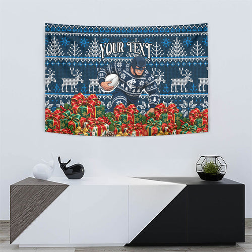 Personalized Carlton Blues Football Christmas Tapestry Australian Football Mascot - Ugly Xmas Pattern Festive