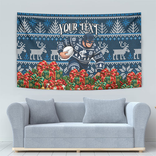 Personalized Carlton Blues Football Christmas Tapestry Australian Football Mascot - Ugly Xmas Pattern Festive