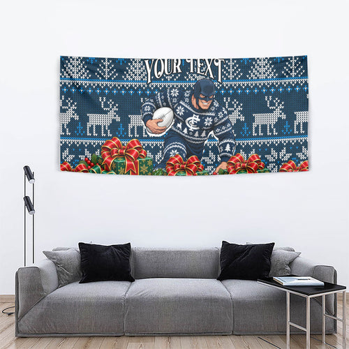 Personalized Carlton Blues Football Christmas Tapestry Australian Football Mascot - Ugly Xmas Pattern Festive