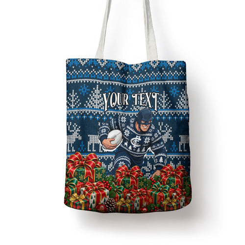 Personalized Carlton Blues Football Christmas Tote Bag Australian Football Mascot - Ugly Xmas Pattern Festive