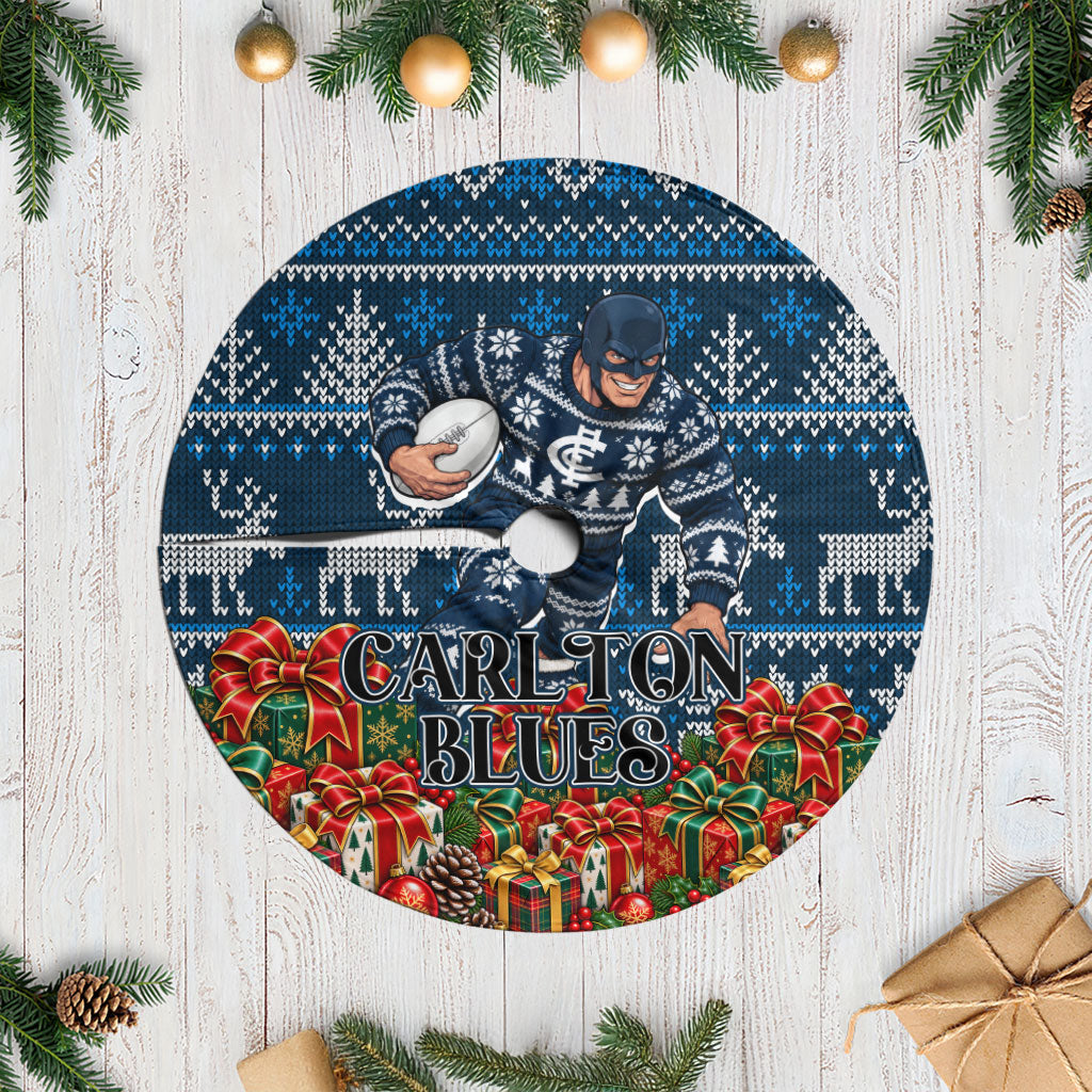 Carlton Blues Football Christmas Tree Skirt Australian Football Mascot - Ugly Xmas Pattern Festive