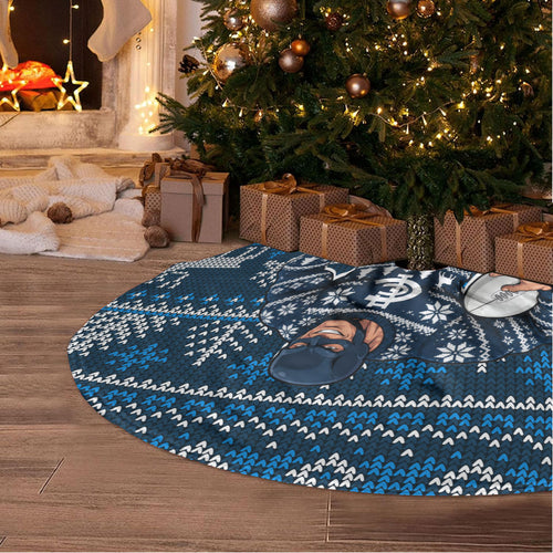 Carlton Blues Football Christmas Tree Skirt Australian Football Mascot - Ugly Xmas Pattern Festive