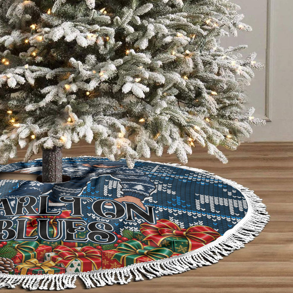 Carlton Blues Football Christmas Tree Skirt Australian Football Mascot - Ugly Xmas Pattern Festive