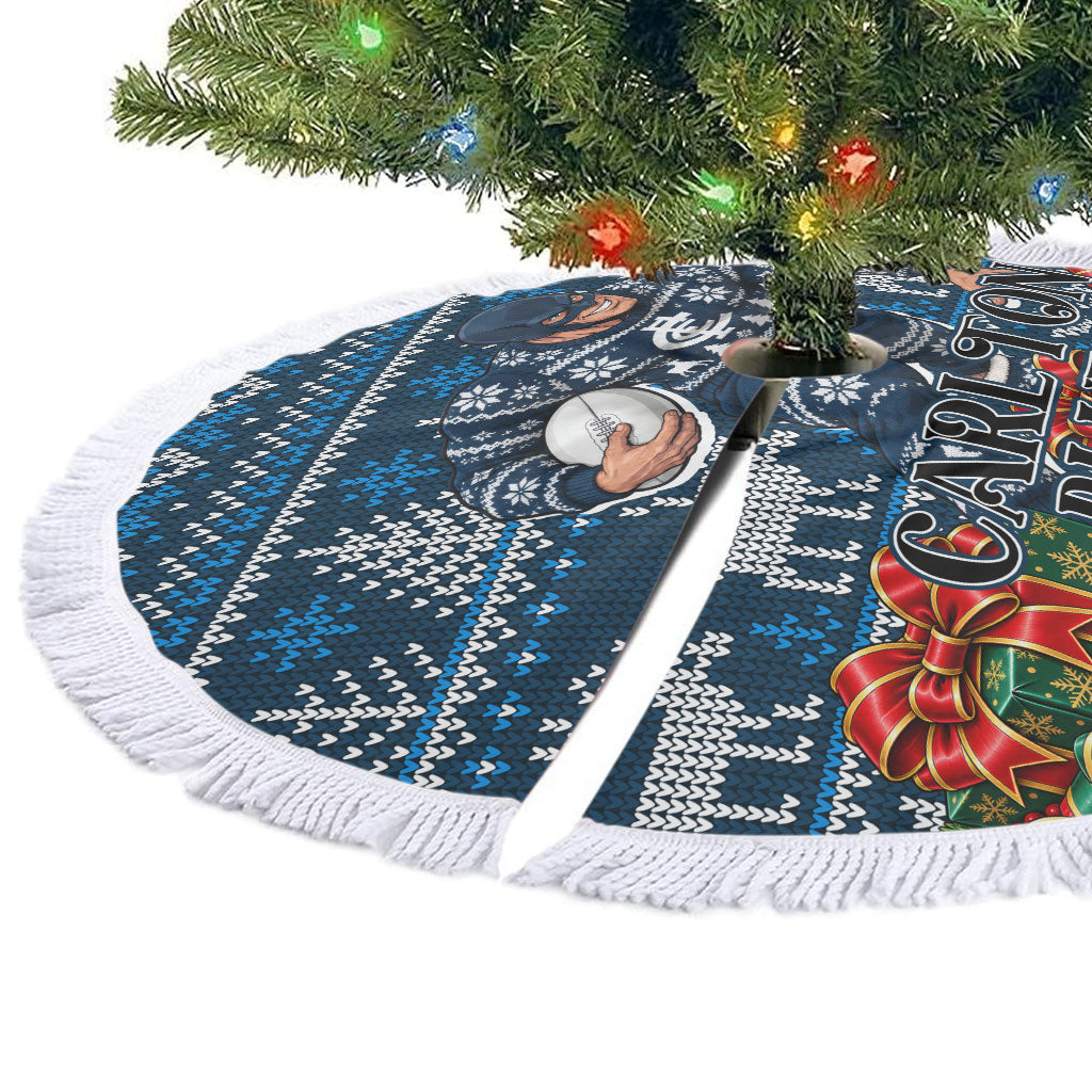 Carlton Blues Football Christmas Tree Skirt Australian Football Mascot - Ugly Xmas Pattern Festive