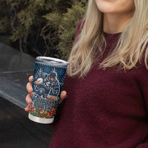 Personalized Carlton Blues Football Christmas Tumbler Cup Australian Football Mascot - Ugly Xmas Pattern Festive