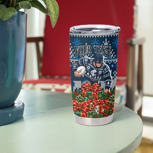 Personalized Carlton Blues Football Christmas Tumbler Cup Australian Football Mascot - Ugly Xmas Pattern Festive