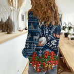 Personalized Carlton Blues Football Christmas Women Casual Shirt Australian Football Mascot - Ugly Xmas Pattern Festive
