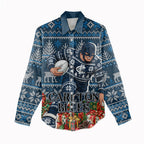 Personalized Carlton Blues Football Christmas Women Casual Shirt Australian Football Mascot - Ugly Xmas Pattern Festive