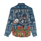 Personalized Carlton Blues Football Christmas Women Casual Shirt Australian Football Mascot - Ugly Xmas Pattern Festive