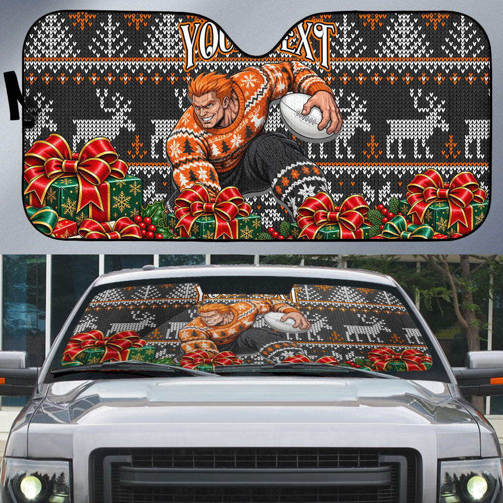 Personalized Giants Football Christmas Auto Sun Shade Australian Football Mascot - Ugly Xmas Pattern Festive