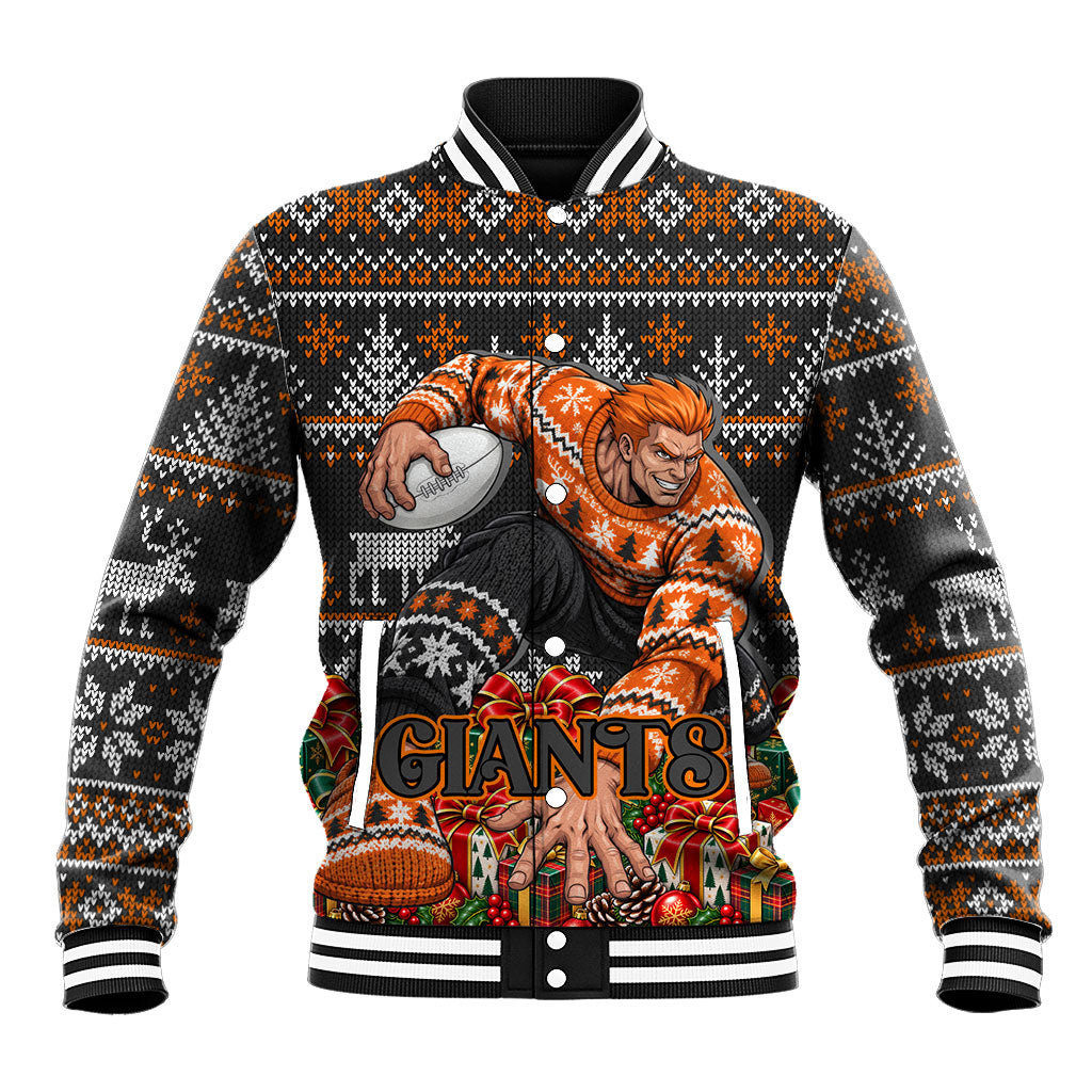 Personalized Giants Football Christmas Baseball Jacket Australian Football Mascot - Ugly Xmas Pattern Festive