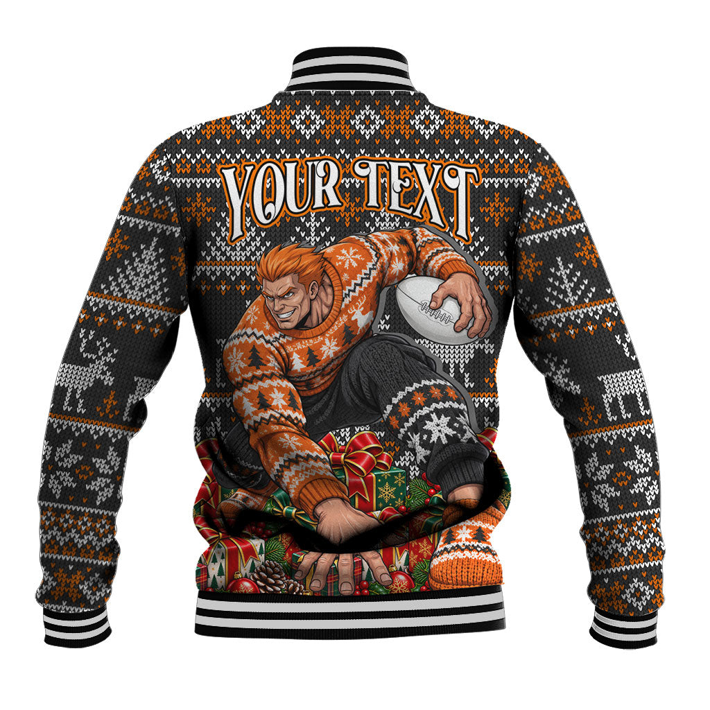 Personalized Giants Football Christmas Baseball Jacket Australian Football Mascot - Ugly Xmas Pattern Festive