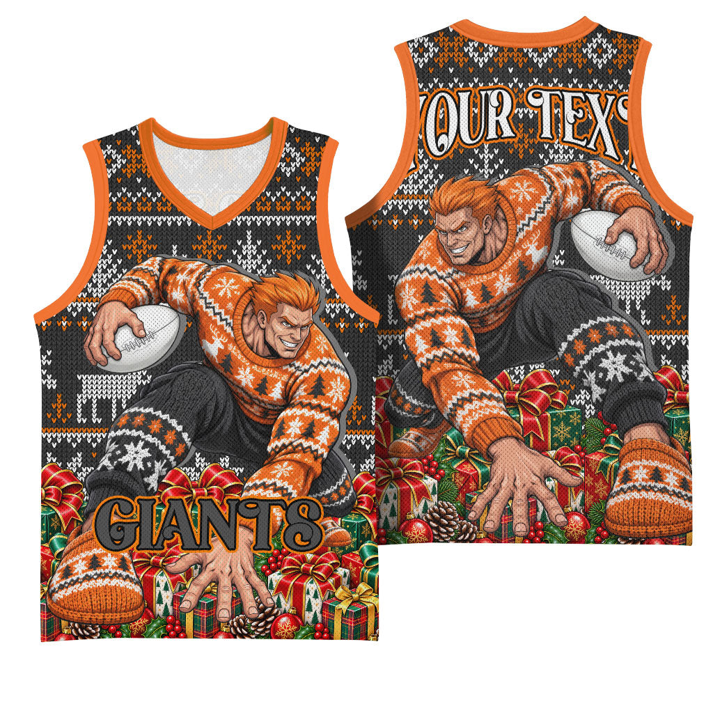 Personalized Giants Football Christmas Basketball Jersey Australian Football Mascot - Ugly Xmas Pattern Festive