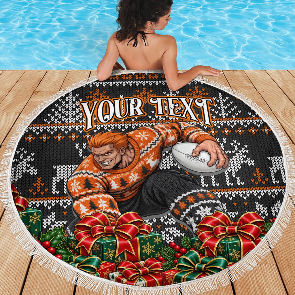 Personalized Giants Football Christmas Beach Blanket Australian Football Mascot - Ugly Xmas Pattern Festive
