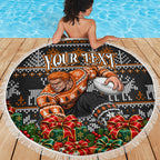 Personalized Giants Football Christmas Beach Blanket Australian Football Mascot - Ugly Xmas Pattern Festive
