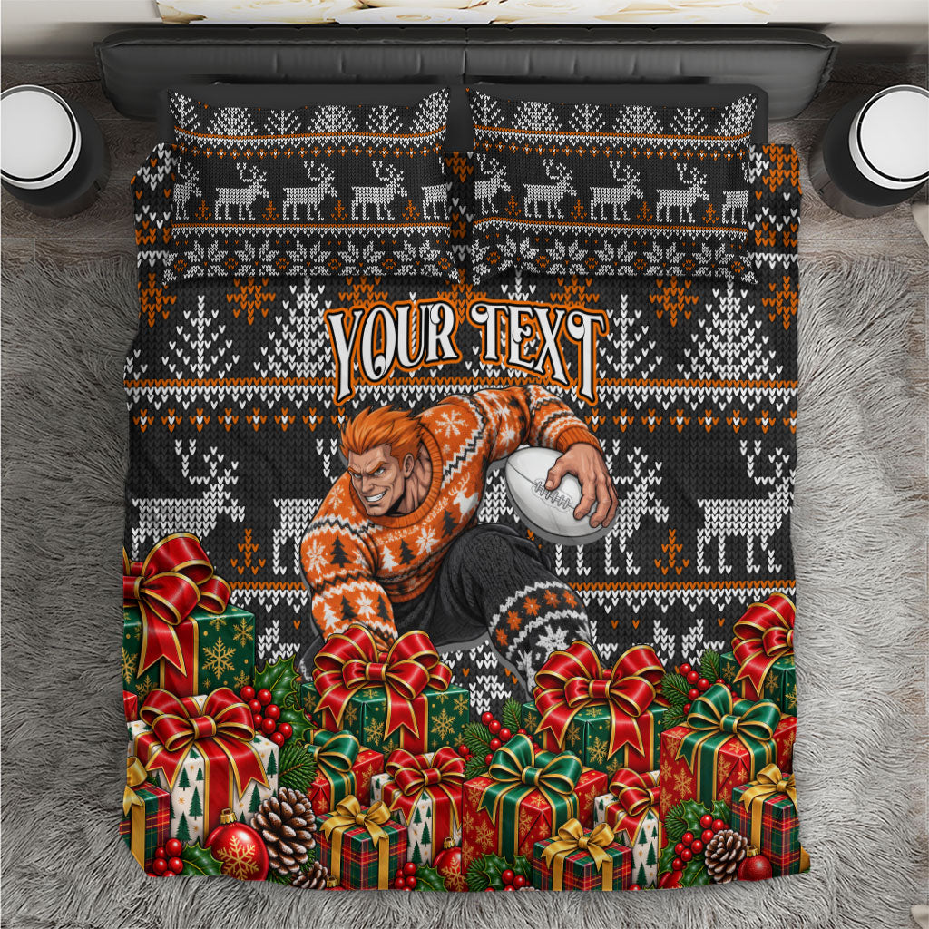 Personalized Giants Football Christmas Bedding Set Australian Football Mascot - Ugly Xmas Pattern Festive