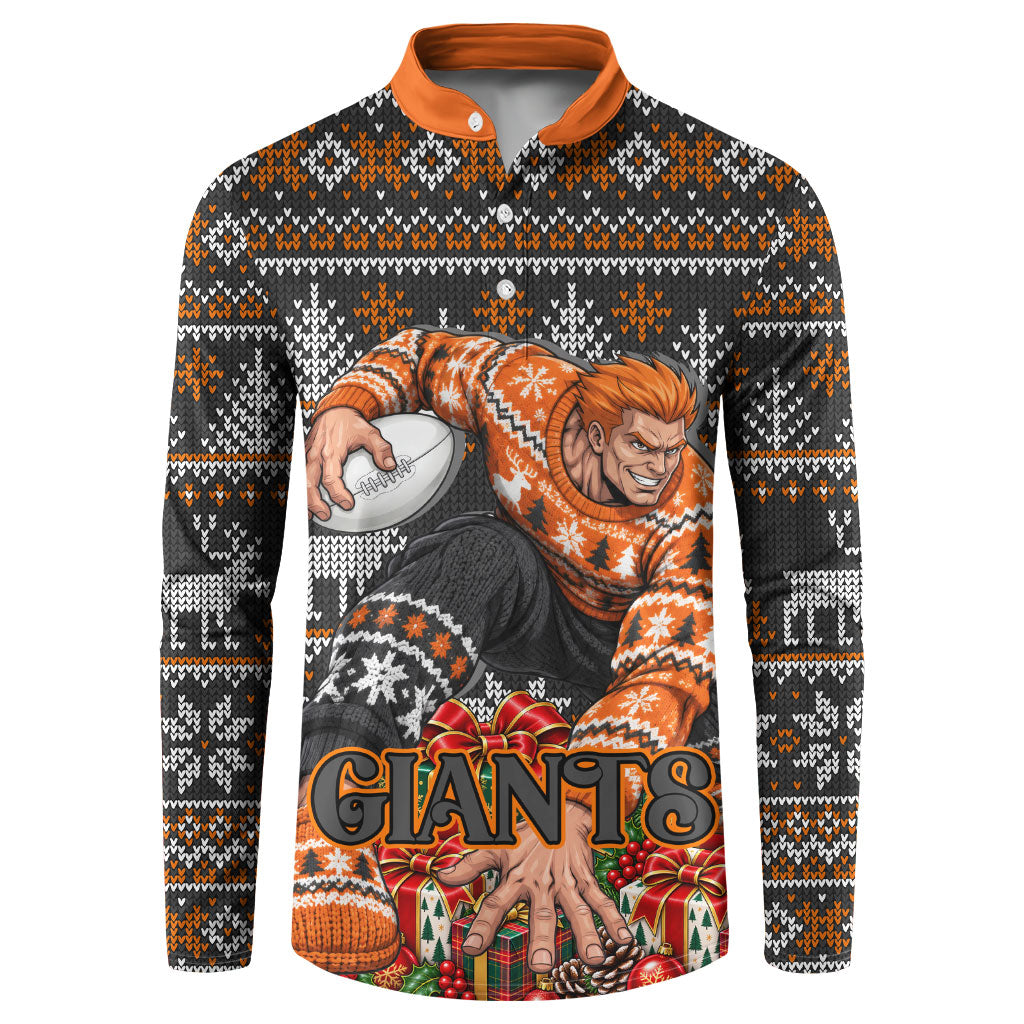 Personalized Giants Football Christmas Button Sweatshirt Australian Football Mascot - Ugly Xmas Pattern Festive