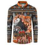 Personalized Giants Football Christmas Button Sweatshirt Australian Football Mascot - Ugly Xmas Pattern Festive