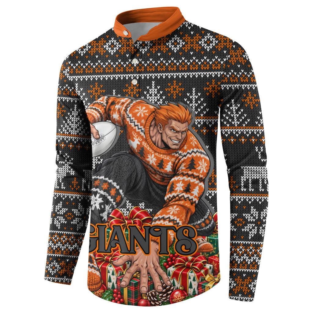 Personalized Giants Football Christmas Button Sweatshirt Australian Football Mascot - Ugly Xmas Pattern Festive