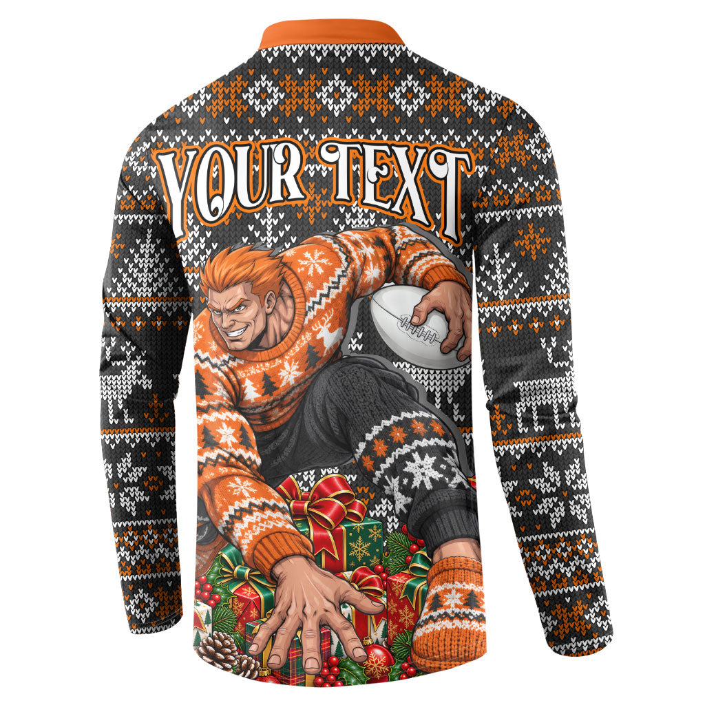 Personalized Giants Football Christmas Button Sweatshirt Australian Football Mascot - Ugly Xmas Pattern Festive