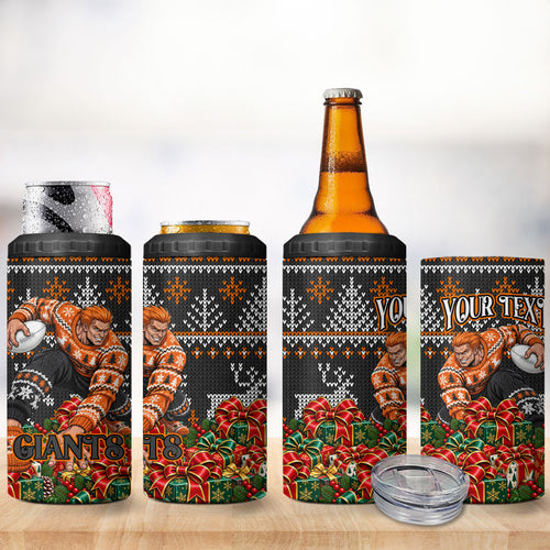 Personalized Giants Football Christmas 4 in 1 Can Cooler Tumbler Australian Football Mascot - Ugly Xmas Pattern Festive