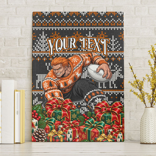 Personalized Giants Football Christmas Canvas Wall Art Australian Football Mascot - Ugly Xmas Pattern Festive