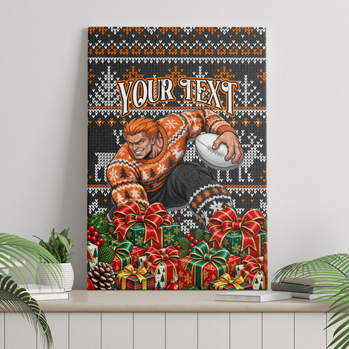 Personalized Giants Football Christmas Canvas Wall Art Australian Football Mascot - Ugly Xmas Pattern Festive