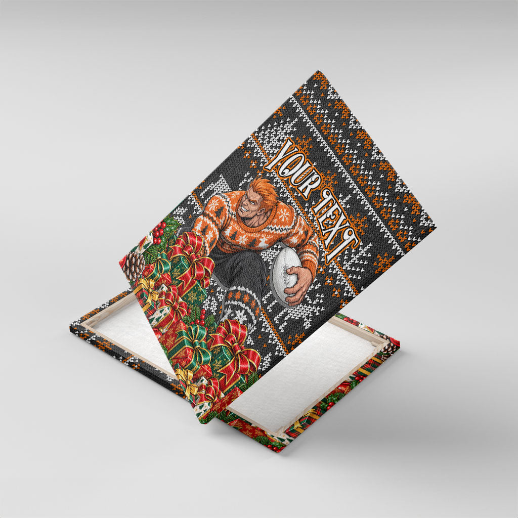 Personalized Giants Football Christmas Canvas Wall Art Australian Football Mascot - Ugly Xmas Pattern Festive