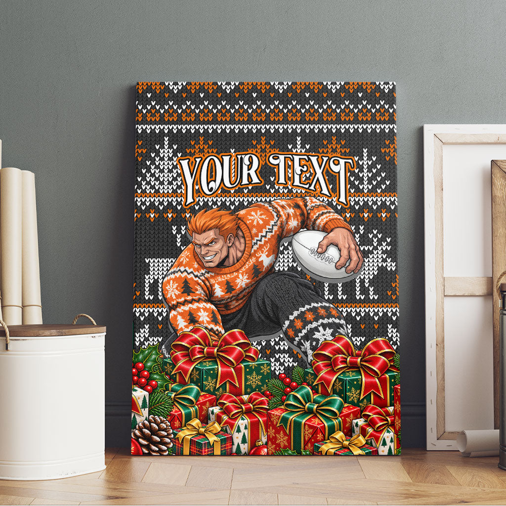 Personalized Giants Football Christmas Canvas Wall Art Australian Football Mascot - Ugly Xmas Pattern Festive