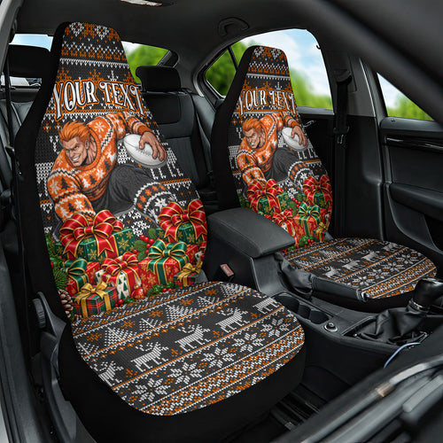 Personalized Giants Football Christmas Car Seat Cover Australian Football Mascot - Ugly Xmas Pattern Festive