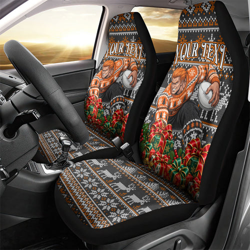 Personalized Giants Football Christmas Car Seat Cover Australian Football Mascot - Ugly Xmas Pattern Festive