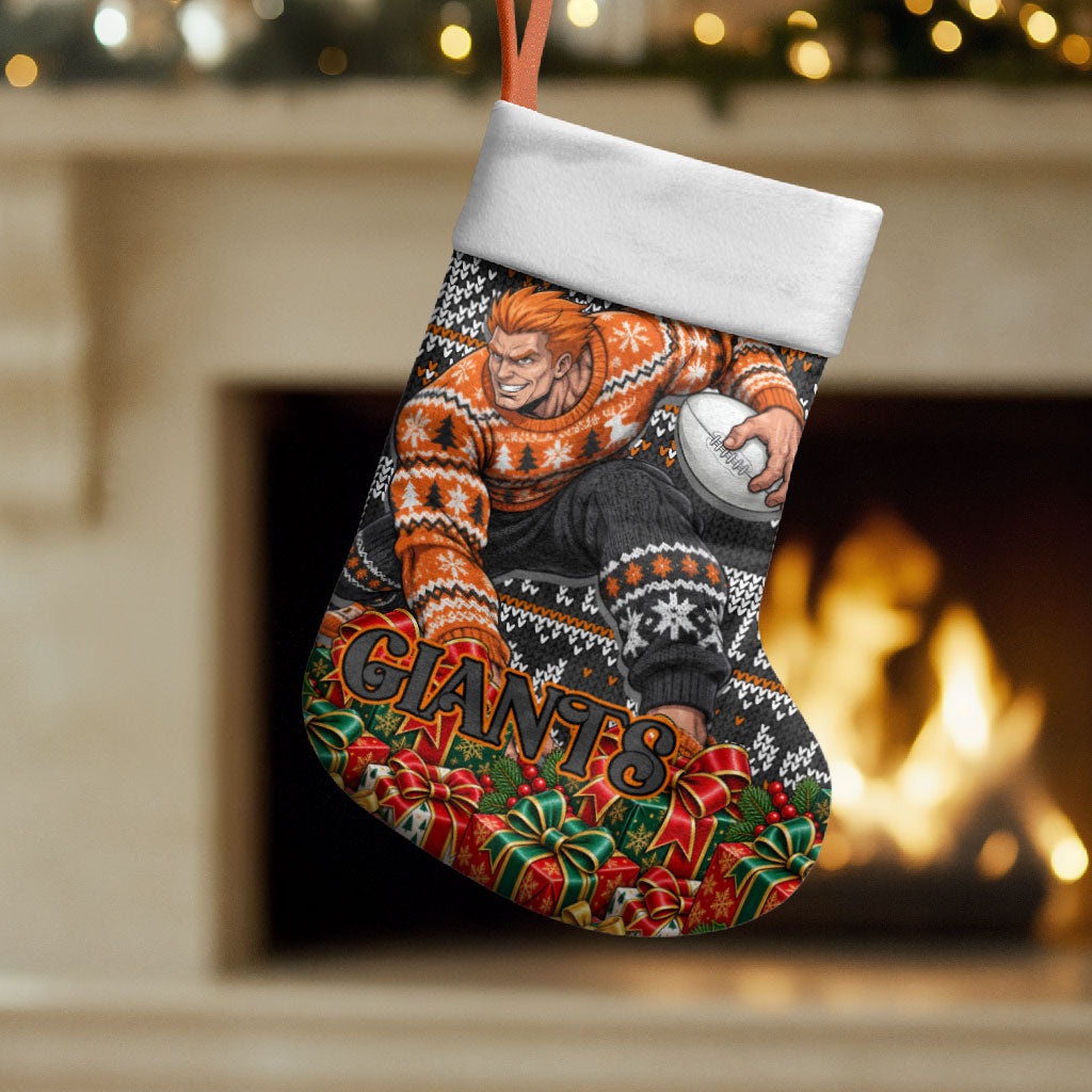 Giants Football Christmas Stocking Australian Football Mascot - Ugly Xmas Pattern Festive