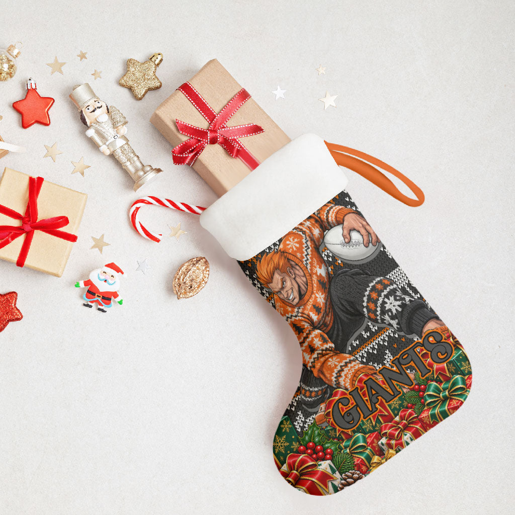 Giants Football Christmas Stocking Australian Football Mascot - Ugly Xmas Pattern Festive