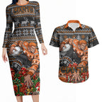 Personalized Giants Football Christmas Couples Matching Long Sleeve Bodycon Dress and Hawaiian Shirt Australian Football Mascot - Ugly Xmas Pattern Festive