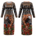 Personalized Giants Football Christmas Couples Matching Long Sleeve Bodycon Dress and Long Sleeve Button Shirt Australian Football Mascot - Ugly Xmas Pattern Festive
