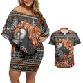 Personalized Giants Football Christmas Couples Matching Off Shoulder Short Dress and Hawaiian Shirt Australian Football Mascot - Ugly Xmas Pattern Festive