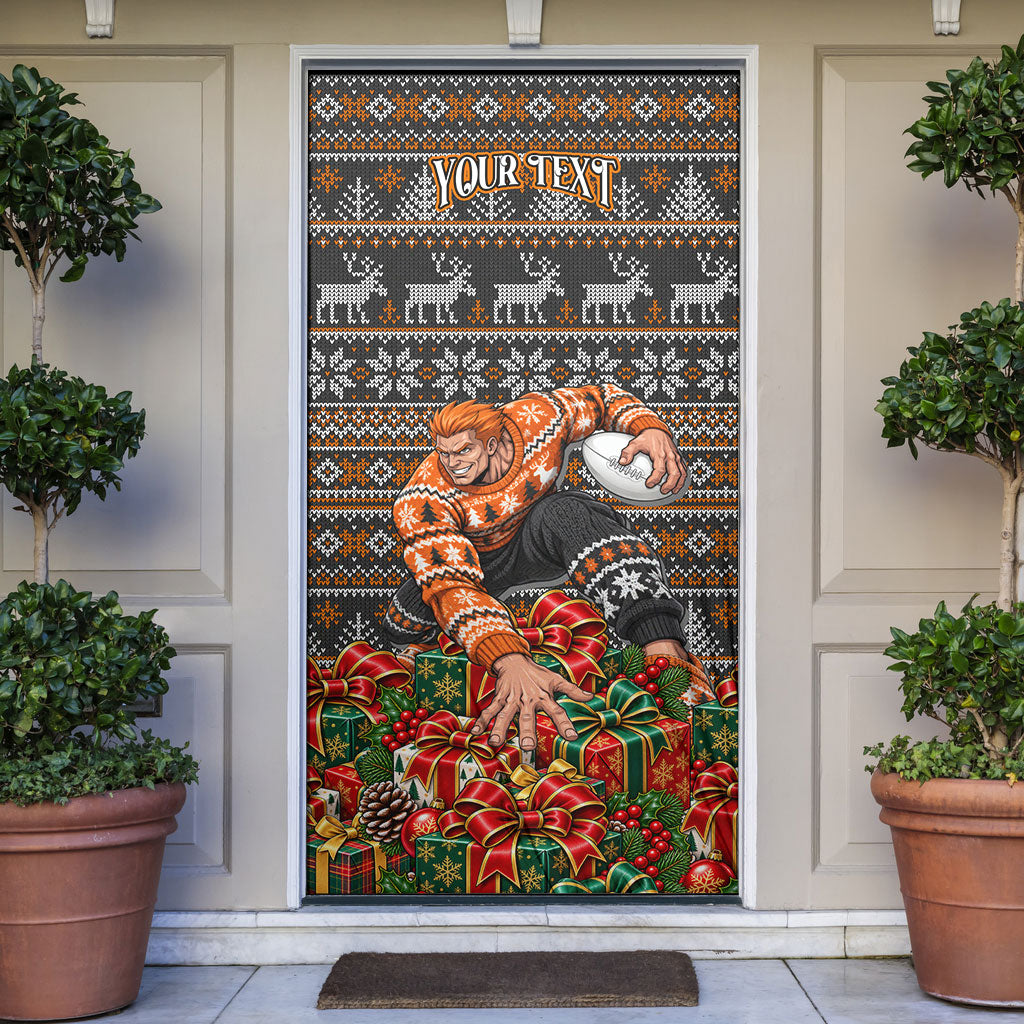 Personalized Giants Football Christmas Door Cover Australian Football Mascot - Ugly Xmas Pattern Festive