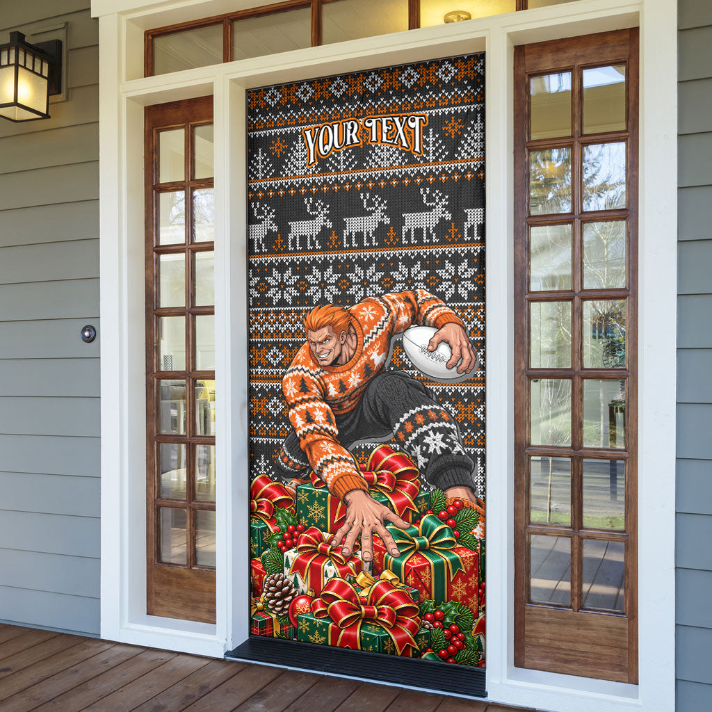 Personalized Giants Football Christmas Door Cover Australian Football Mascot - Ugly Xmas Pattern Festive