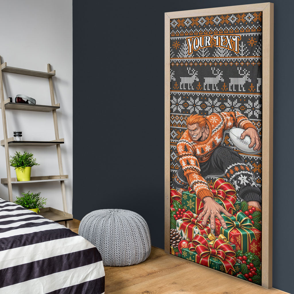 Personalized Giants Football Christmas Door Cover Australian Football Mascot - Ugly Xmas Pattern Festive