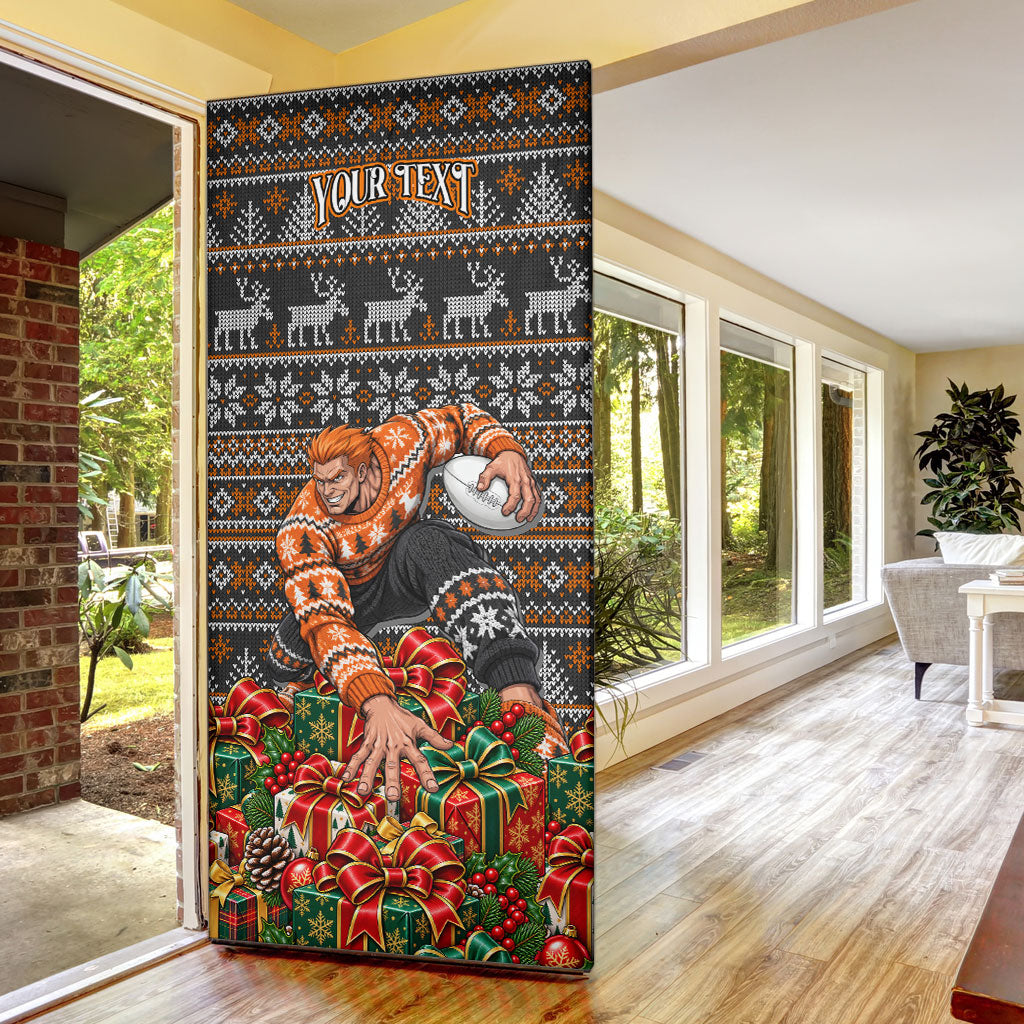Personalized Giants Football Christmas Door Cover Australian Football Mascot - Ugly Xmas Pattern Festive