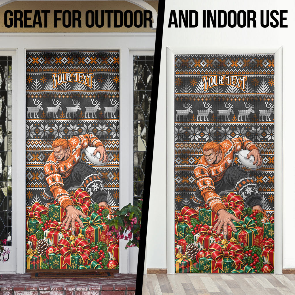 Personalized Giants Football Christmas Door Cover Australian Football Mascot - Ugly Xmas Pattern Festive