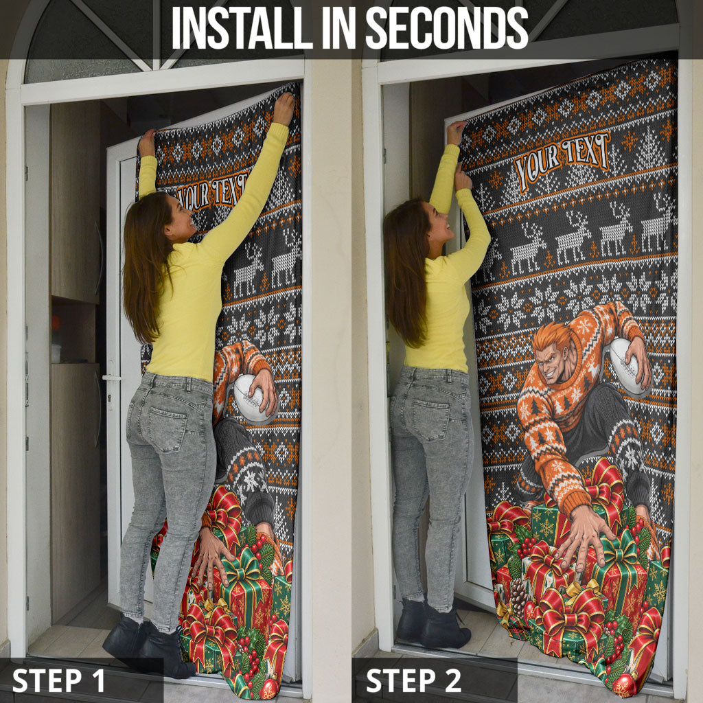 Personalized Giants Football Christmas Door Cover Australian Football Mascot - Ugly Xmas Pattern Festive